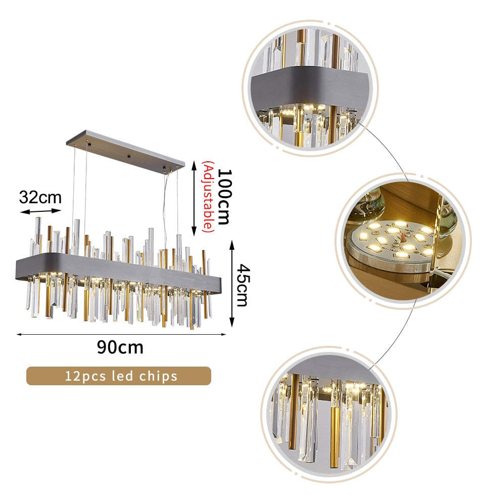 YLK Luxury Rectangle modern crystal chandelier hanging light fixture