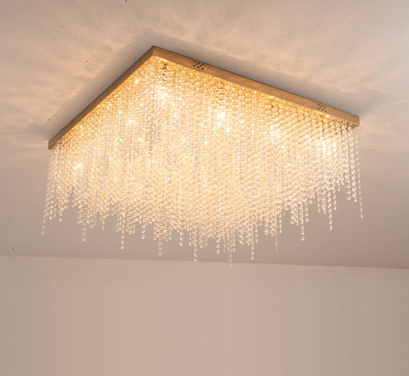 YLK Modern ceiling chandelier for living room round/square gold crystal lamp luxury