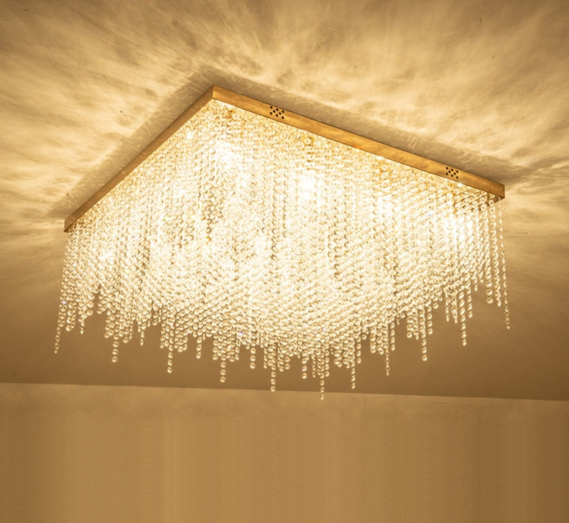 YLK Modern ceiling chandelier for living room round/square gold crystal lamp luxury