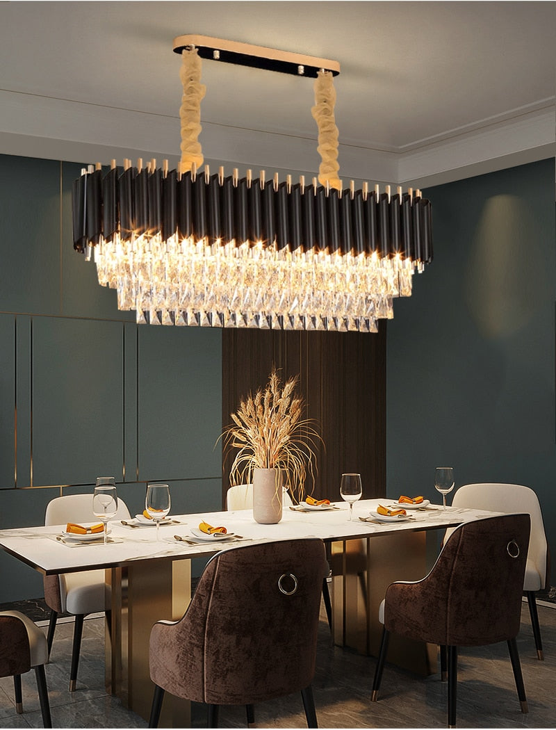 YLK Modern crystal chandelier for dining room oval design black hanging lamp