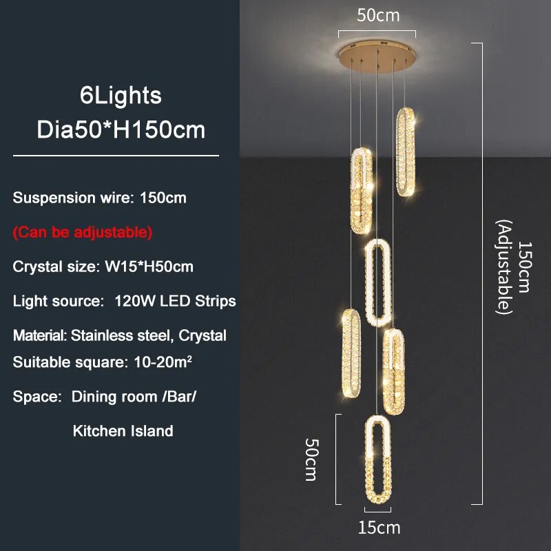 YLK Oval Long LED Crystal chandelier for staircase luxury lobby hallway hanging light