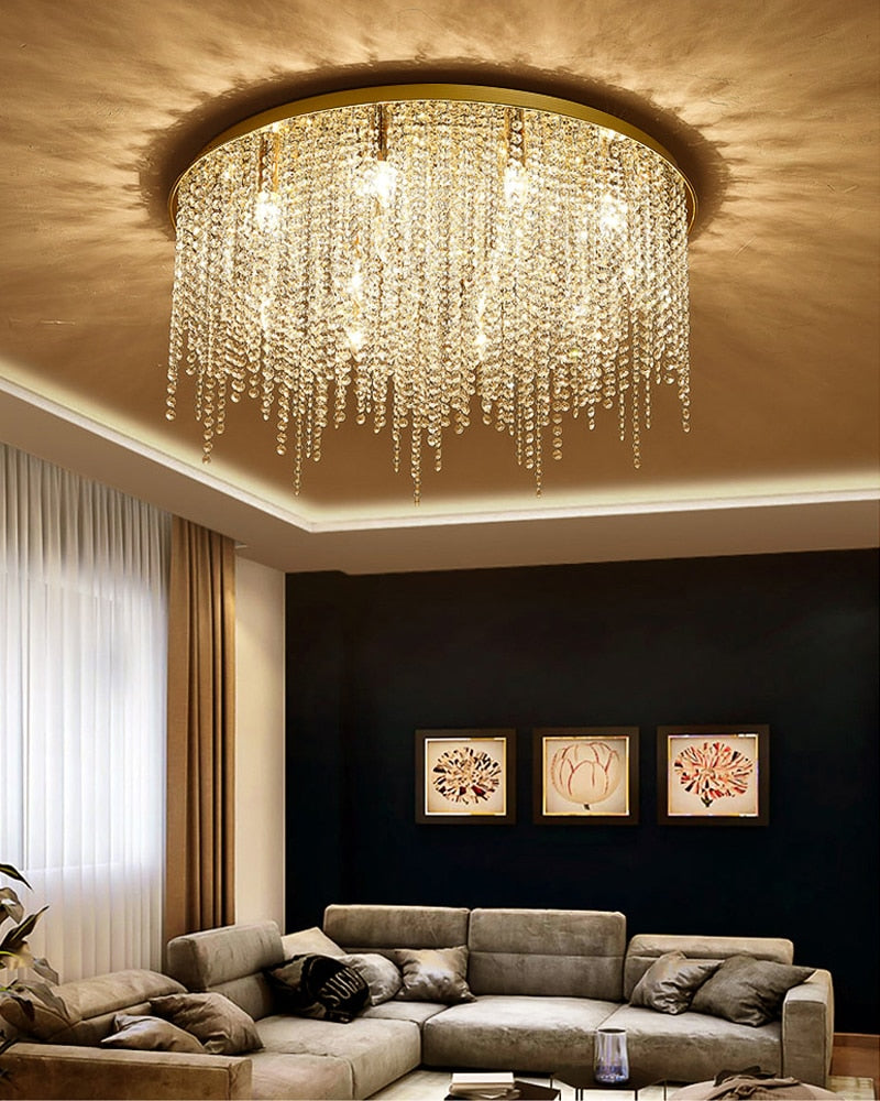 YLK Modern ceiling chandelier for living room round/square gold crystal lamp luxury