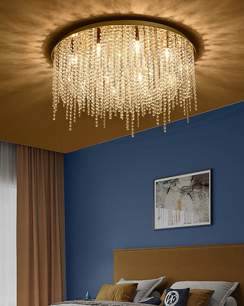 YLK Modern ceiling chandelier for living room round/square gold crystal lamp luxury