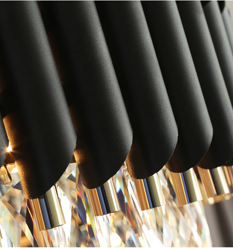 YLK Modern crystal chandelier for dining room oval design black hanging lamp