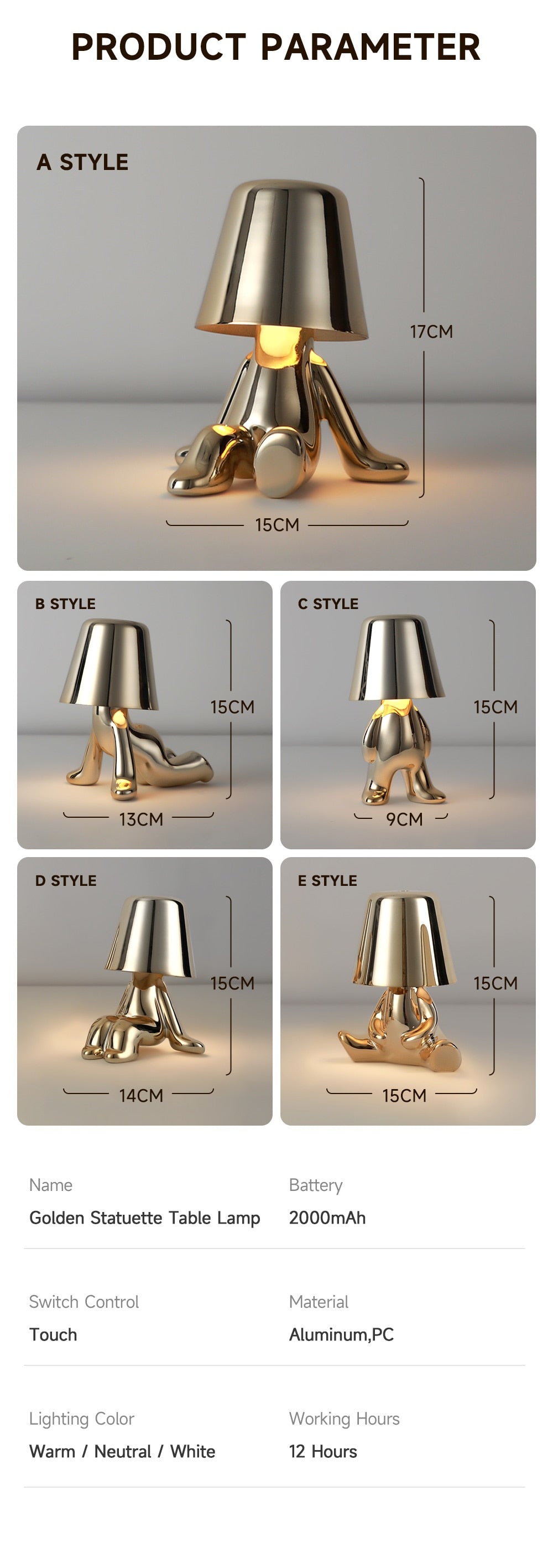 PQ Golden/Silver Statuette LED Aluminum