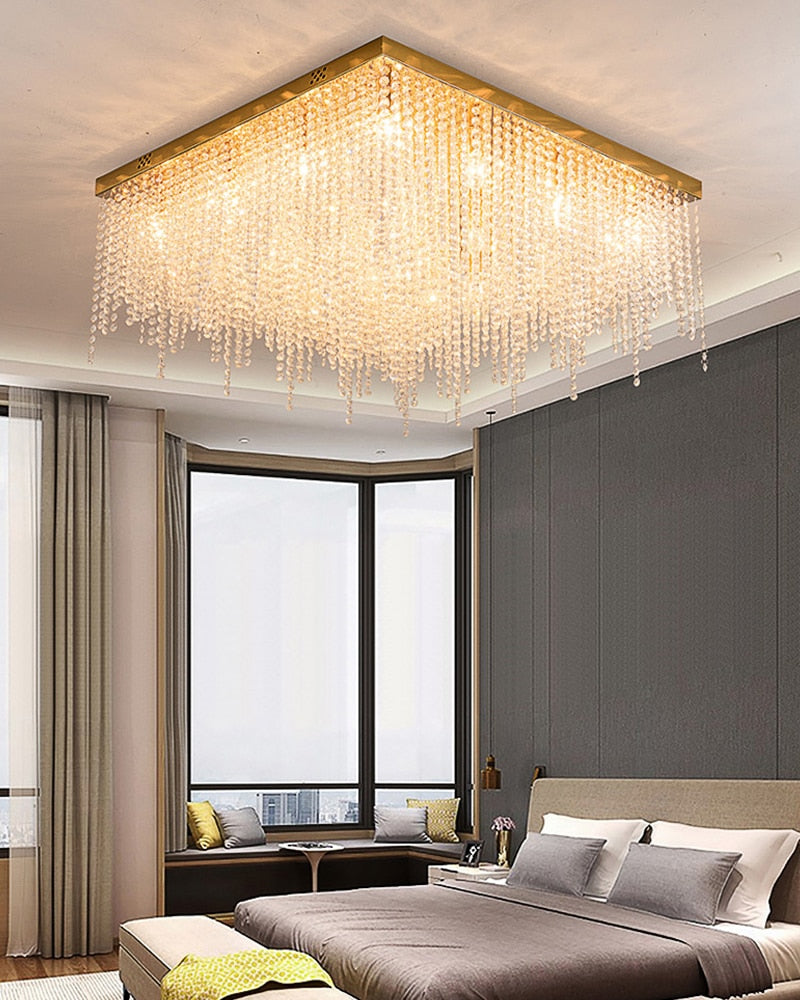 YLK Modern ceiling chandelier for living room round/square gold crystal lamp luxury