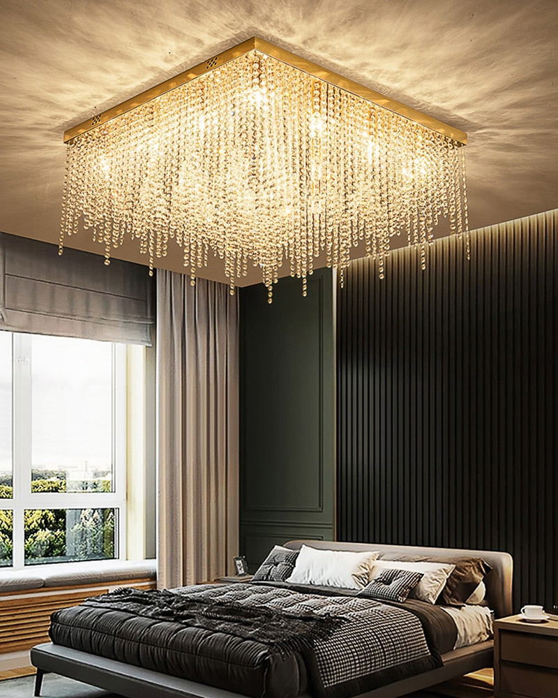 YLK Modern ceiling chandelier for living room round/square gold crystal lamp luxury