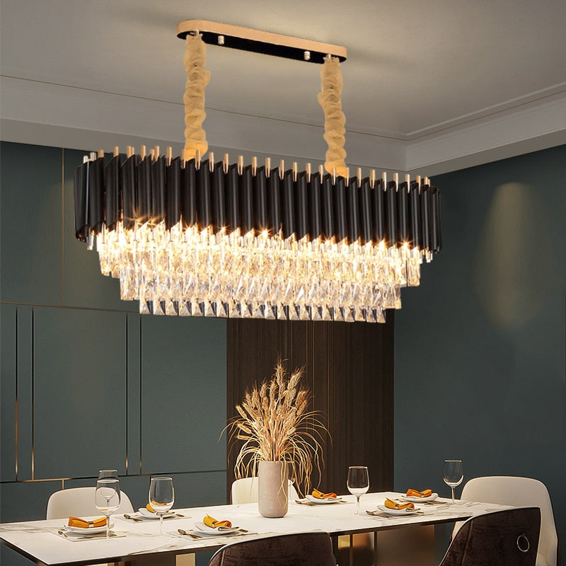YLK Modern crystal chandelier for dining room oval design black hanging lamp