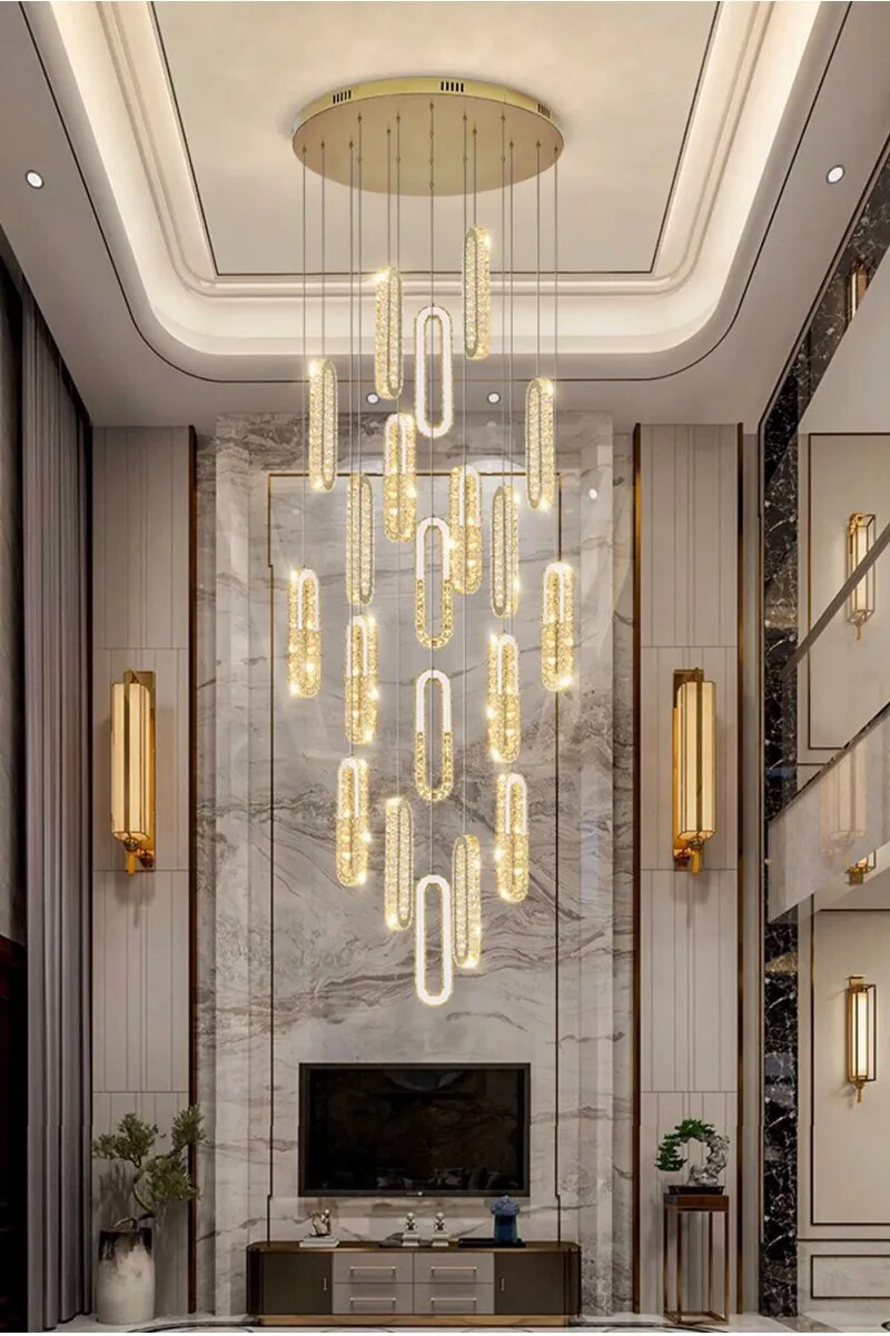 YLK Oval Long LED Crystal chandelier for staircase luxury lobby hallway hanging light