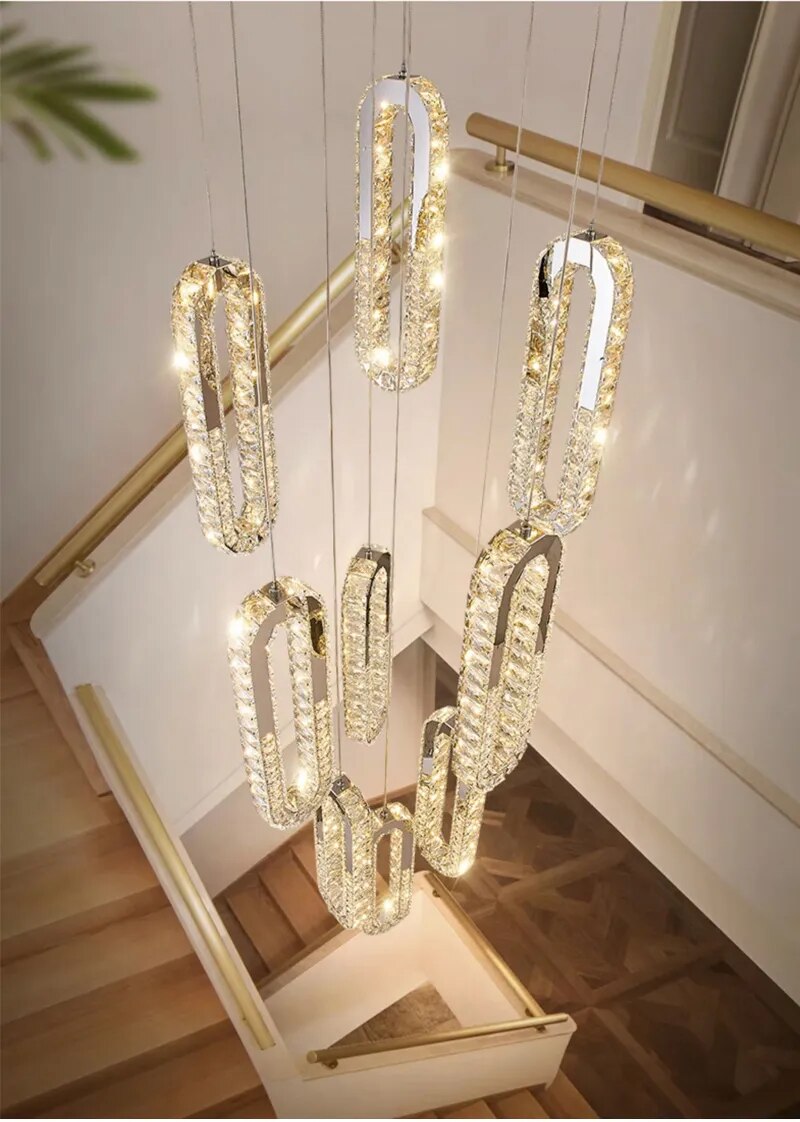 YLK Oval Long LED Crystal chandelier for staircase luxury lobby hallway hanging light