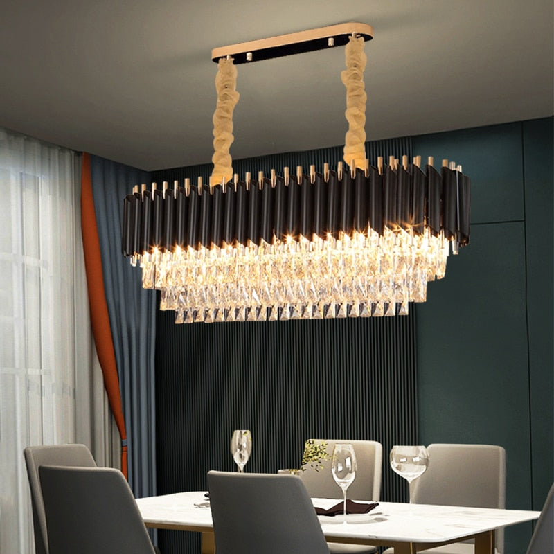 YLK Modern crystal chandelier for dining room oval design black hanging lamp