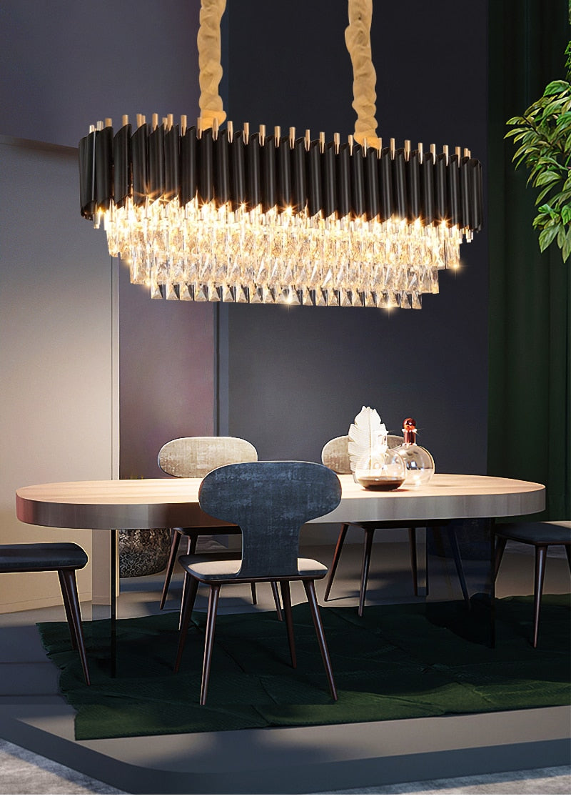 YLK Modern crystal chandelier for dining room oval design black hanging lamp