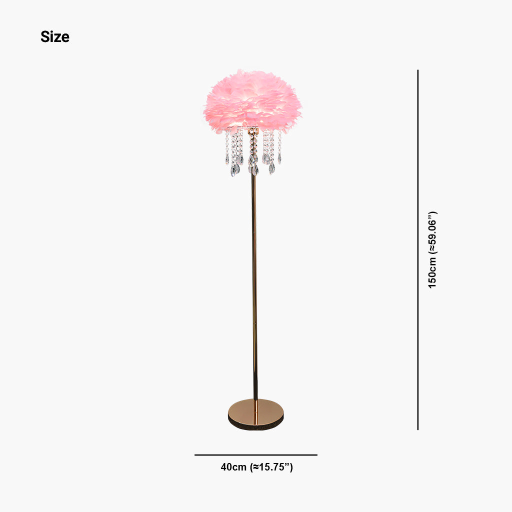 Feather Floor Lamp with Crystal Tassels, Stylish, 3 Colors