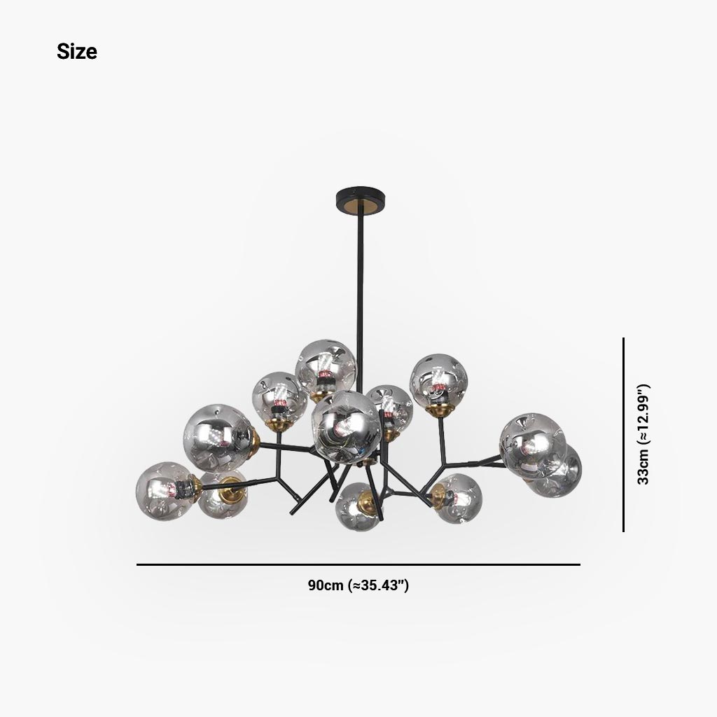 Chandelier Stylish Smokey Grey Glass Globe Bubble, 12 Lights