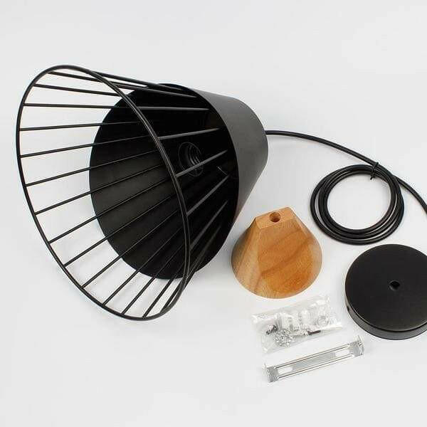Wooden Base Iron Cage Hanging Nordic Lamp