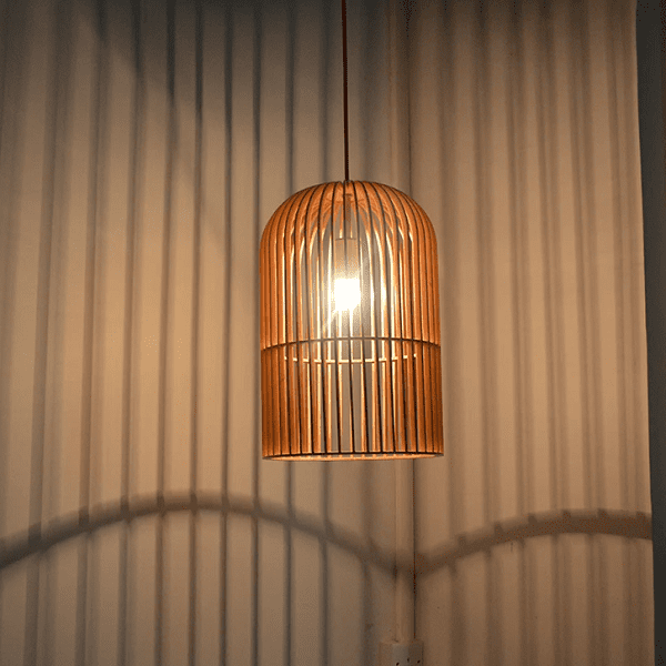Wooden bird cage pendant light