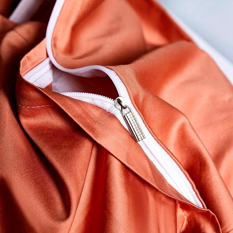 Leila Orange Embroidered Edge Egyptian Cotton Bedding Set