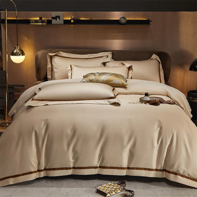 Brisa Dark Vanilla Contrasting Hotel Stripe Bedding Set