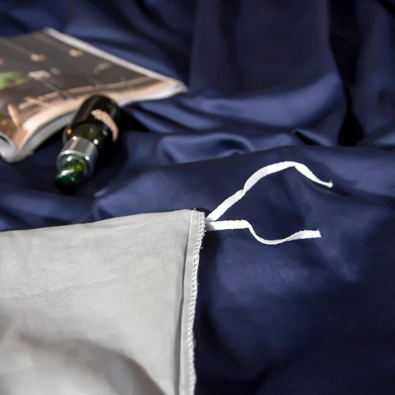 Shemir Royal Blue Silver Reversible Egyptian Cotton Bedding Set