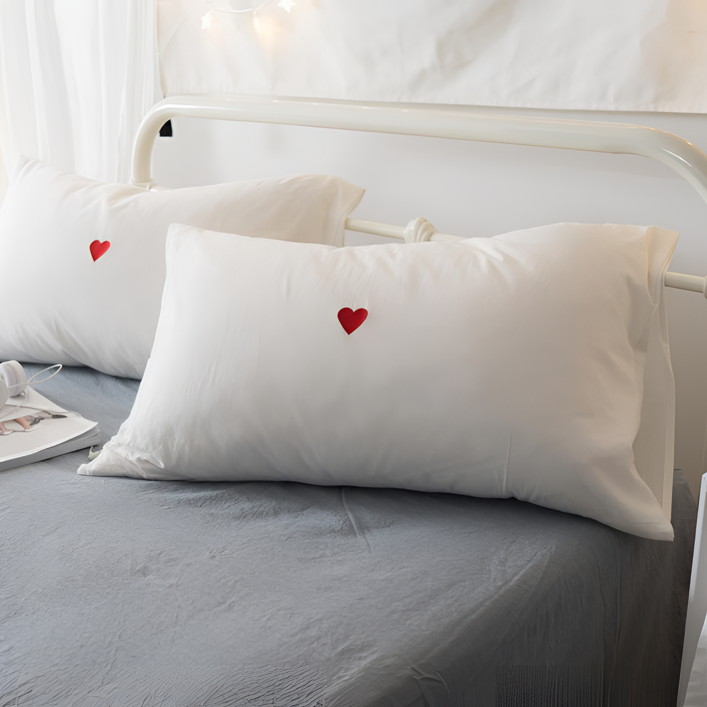 White Embroidered Cotton Pillowcase - White | Bedding | NordicAbode.com