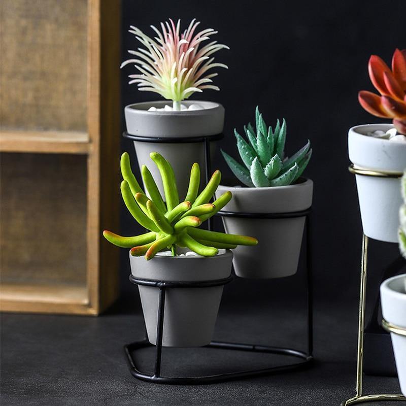 3Pcs Nordic style Coarse Pottery Ceramics Gold Iron Vase Tabletop Flowerpot Home Wedding Decoration Accessories For Flower Plant - Nordic Side -