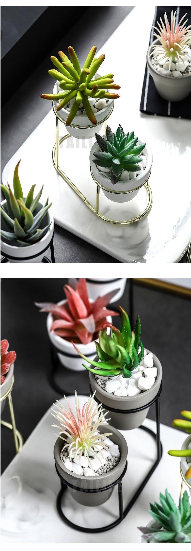 2Pcs Nordic style Coarse Pottery Ceramics Gold Iron Vase Tabletop Flowerpot Home Wedding Decoration Accessories For Flower Plant - Nordic Side -