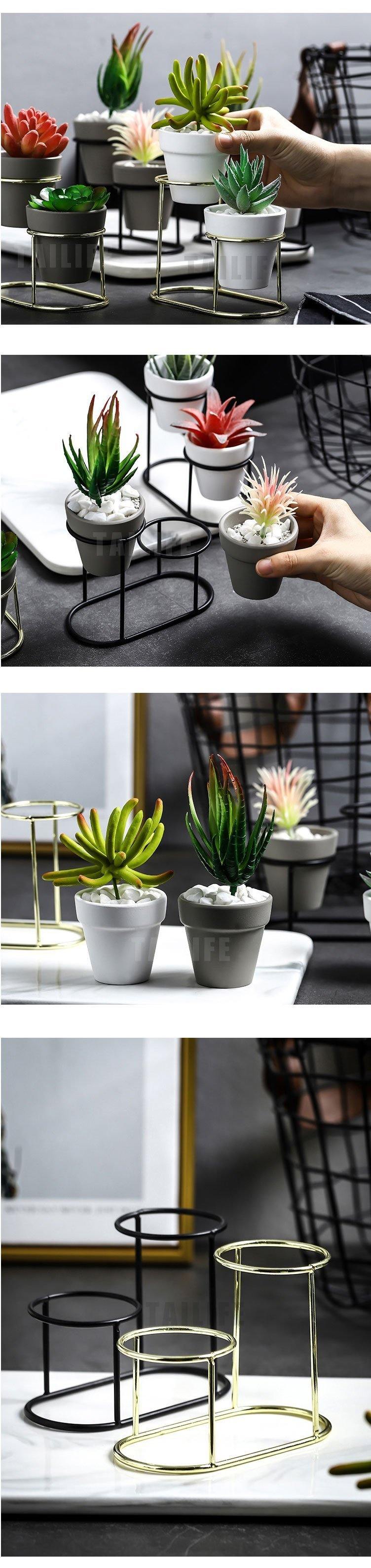 2Pcs Nordic style Coarse Pottery Ceramics Gold Iron Vase Tabletop Flowerpot Home Wedding Decoration Accessories For Flower Plant - Nordic Side -