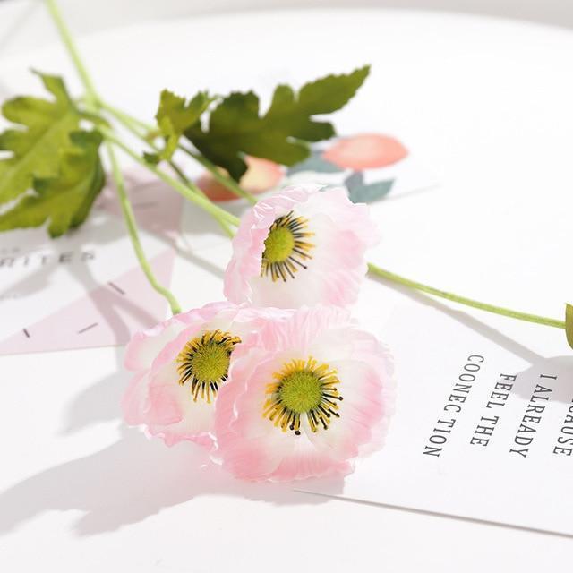 4 Heads/branch Poppy flowers with leaves Artificial flower fleurs artificielles for Home party Decoration flores Poppies - Nordic Side -