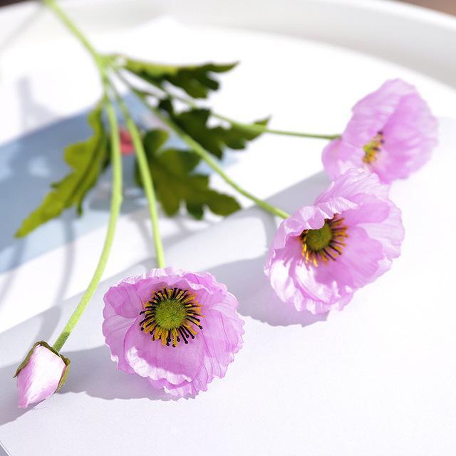 4 Heads/branch Poppy flowers with leaves Artificial flower fleurs artificielles for Home party Decoration flores Poppies - Nordic Side -