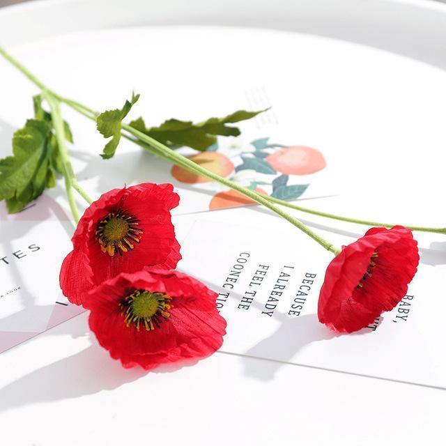 4 Heads/branch Poppy flowers with leaves Artificial flower fleurs artificielles for Home party Decoration flores Poppies - Nordic Side -