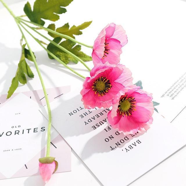 4 Heads/branch Poppy flowers with leaves Artificial flower fleurs artificielles for Home party Decoration flores Poppies - Nordic Side -