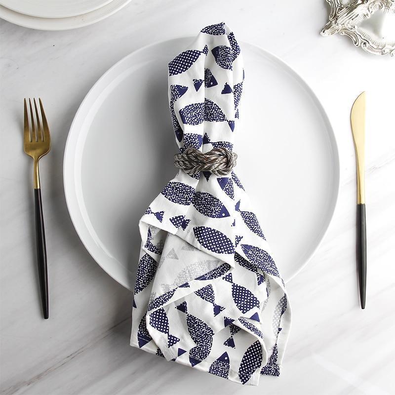 Amphitrite - Set of 6 Blue & White Mediterranean Napkins - Nordic Side - 01-28