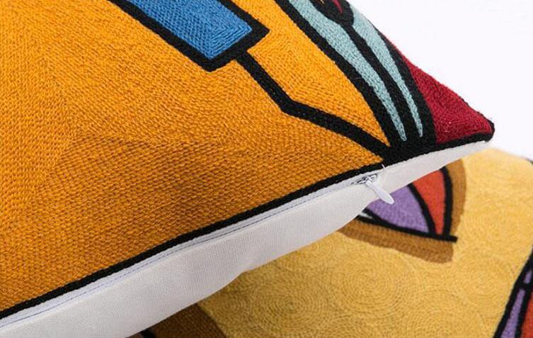 Cotton Picasso Embroidered Square Pillow Case - Nordic Side -