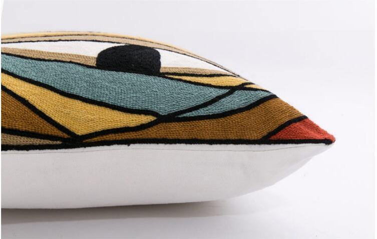 Cotton Picasso Embroidered Square Pillow Case - Nordic Side -