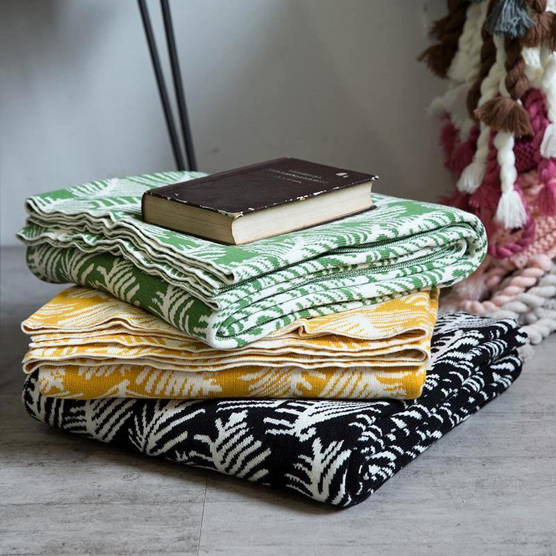 Modern Forest Leaf Cotton Blanket - Nordic Side -