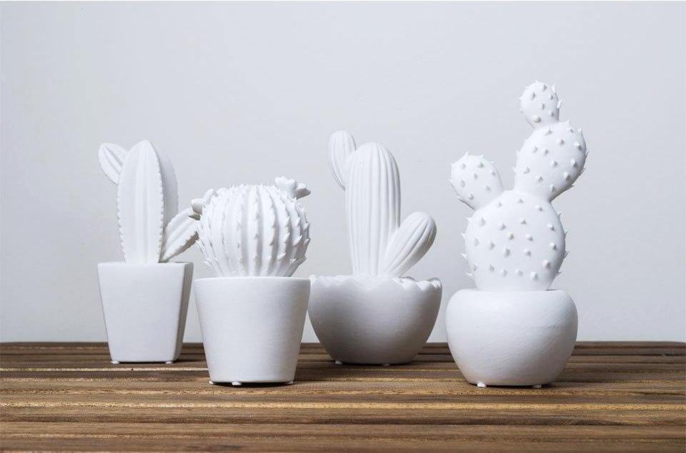 White Ceramic Cactus - Nordic Side -