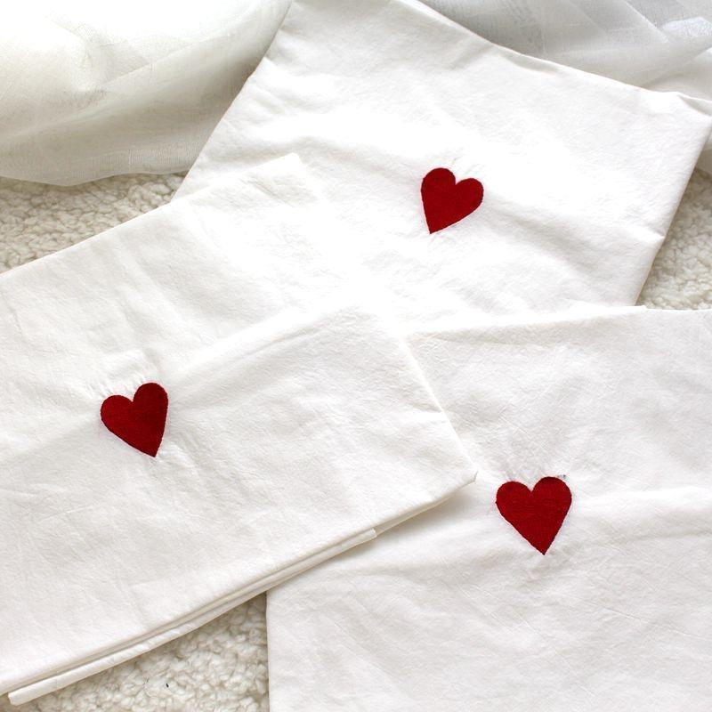 White Cotton Pillowcase with Heart - Nordic Side -