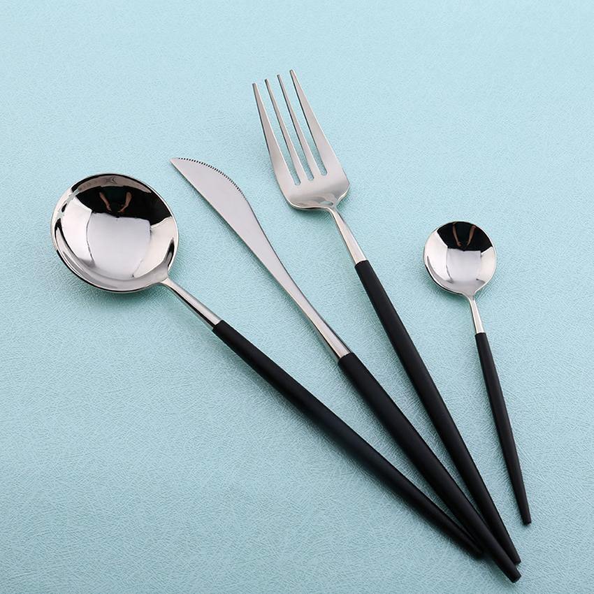 4 Pcs Mirror Surface Black & Silver Cutlery Set - Nordic Side -