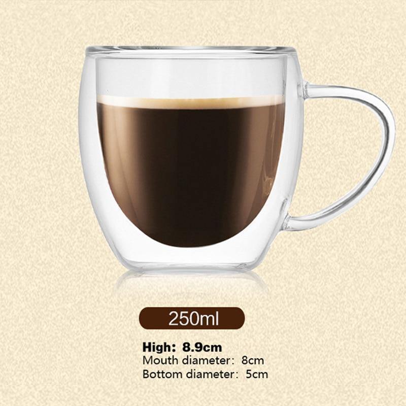 300 400 500ml Coffee mug Heat-resistant double glass transparent mug tea Milk Lemon Juice drinking cup handle Drinkware - Nordic Side -