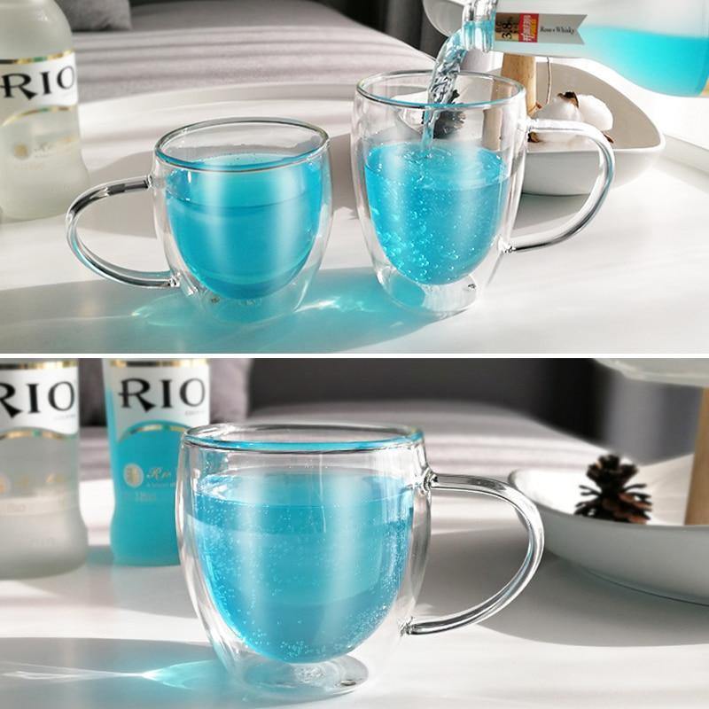 300 400 500ml Coffee mug Heat-resistant double glass transparent mug tea Milk Lemon Juice drinking cup handle Drinkware - Nordic Side -