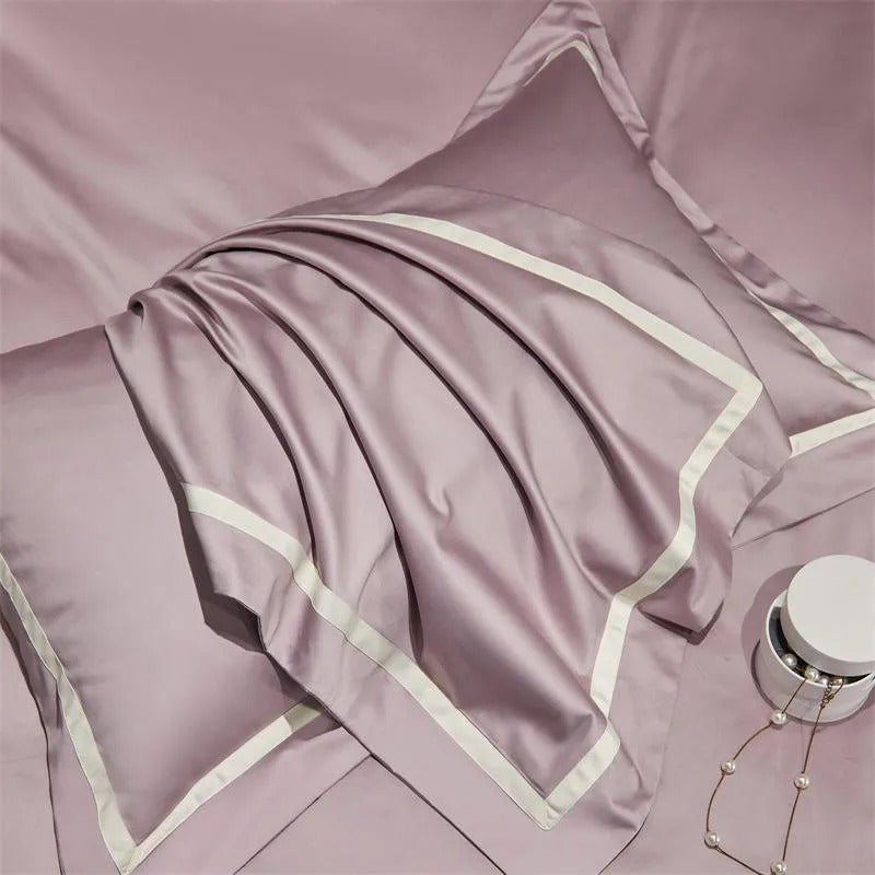 Brisa Dusky Rose Contrasting Hotel Stripe Bedding Set