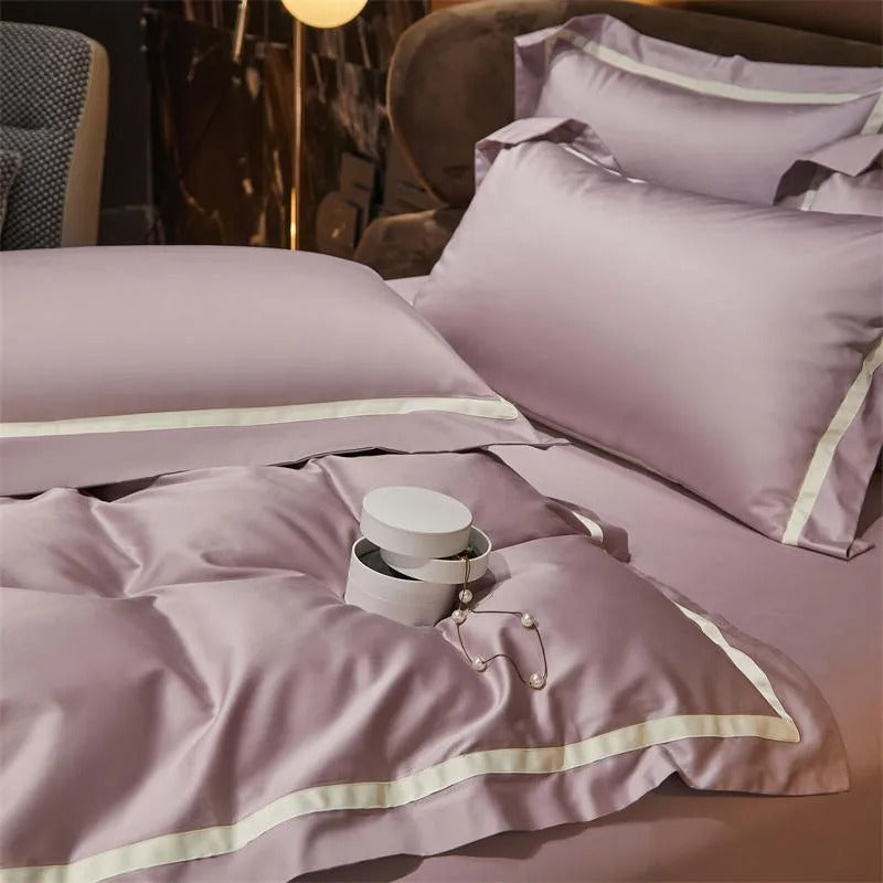 Brisa Dusky Rose Contrasting Hotel Stripe Bedding Set