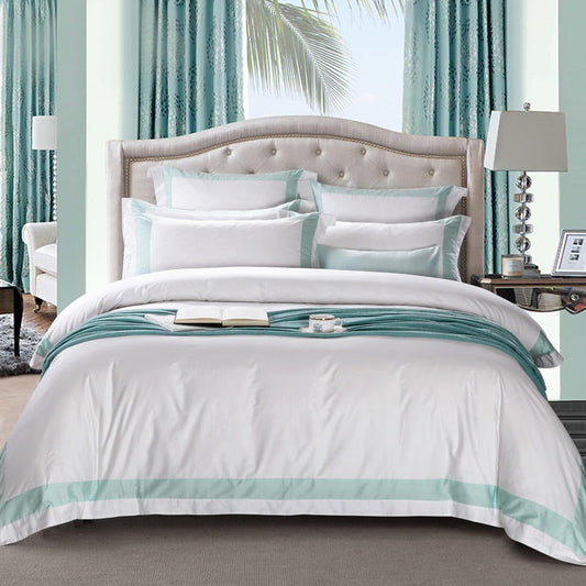 Degella Aqua Green Stripe Egyptian Cotton Luxury White Bedding Set