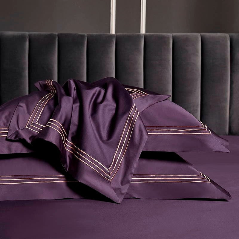 Leila Purple Embroidered Edge Egyptian Cotton Bedding Set