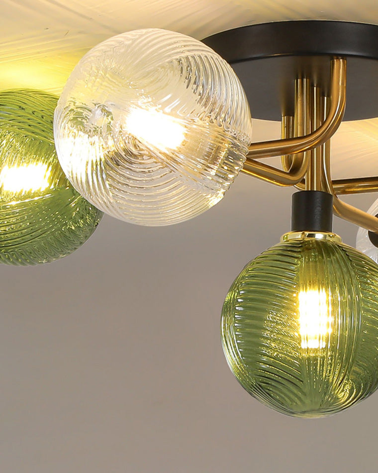 WOMO Ribbed Smoked/Green Glass Globe Ceiling Light-WM1110