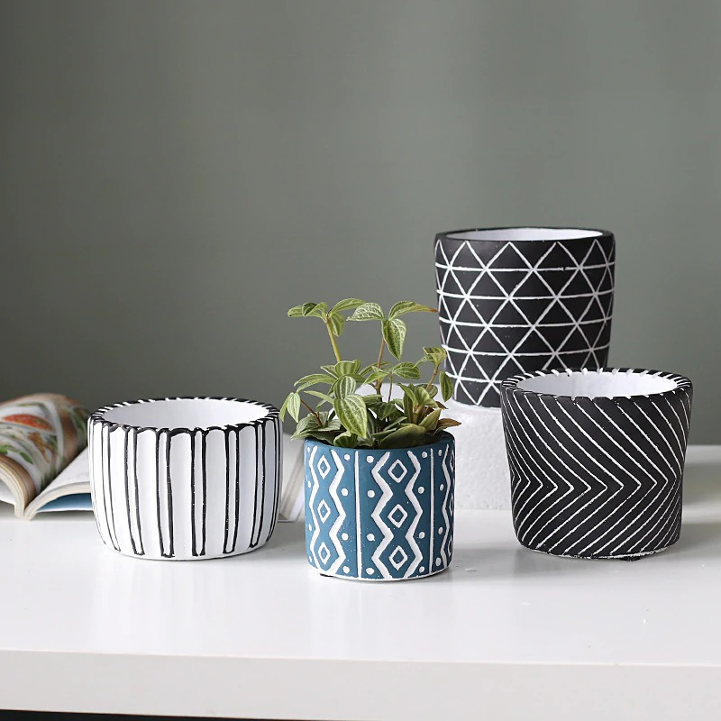 HomeQuill‚Ñ¢ Retro Geometric Flower Pots - Nordic Side - 