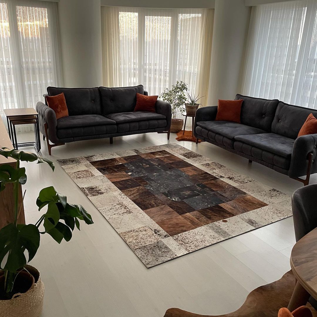 Teora Handcrafted Flatweave Natural Leather Rug