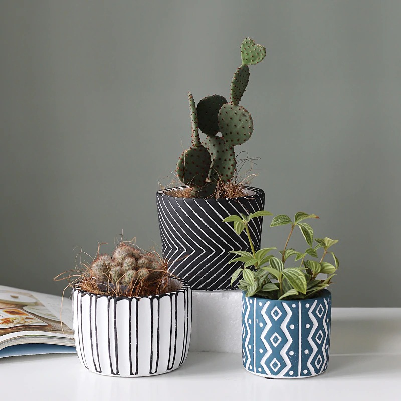 HomeQuill‚Ñ¢ Retro Geometric Flower Pots - Nordic Side - 