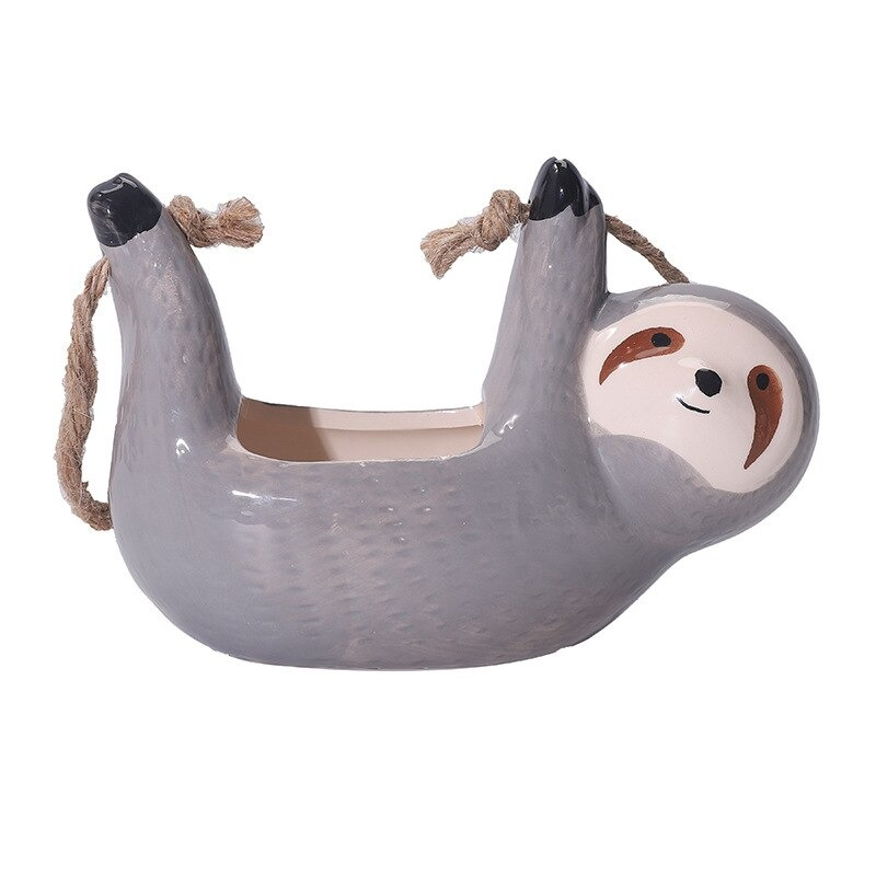 HomeQuill‚Ñ¢ Ceramic Hanging Sloth Plant Pot - Nordic Side - 