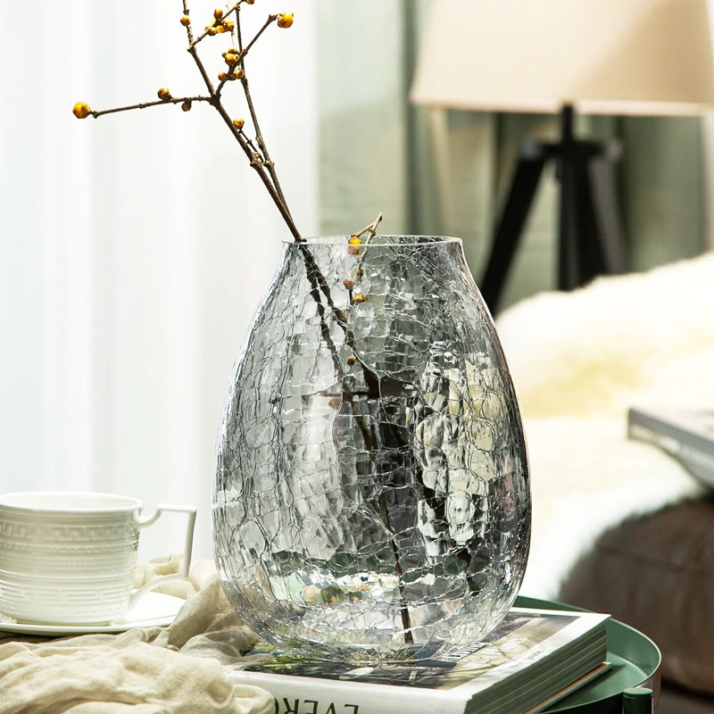 HomeQuill‚Ñ¢ Luxury Glazed Ice Flower Glass Vase - Nordic Side - 